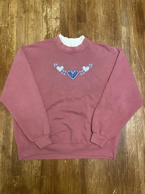 Sudadera De Colección Años 90 Cottagecore Bordada Desteñida Rosa Cuello Redondo Para Mujer XL EE. UU. Foto 1 de 4