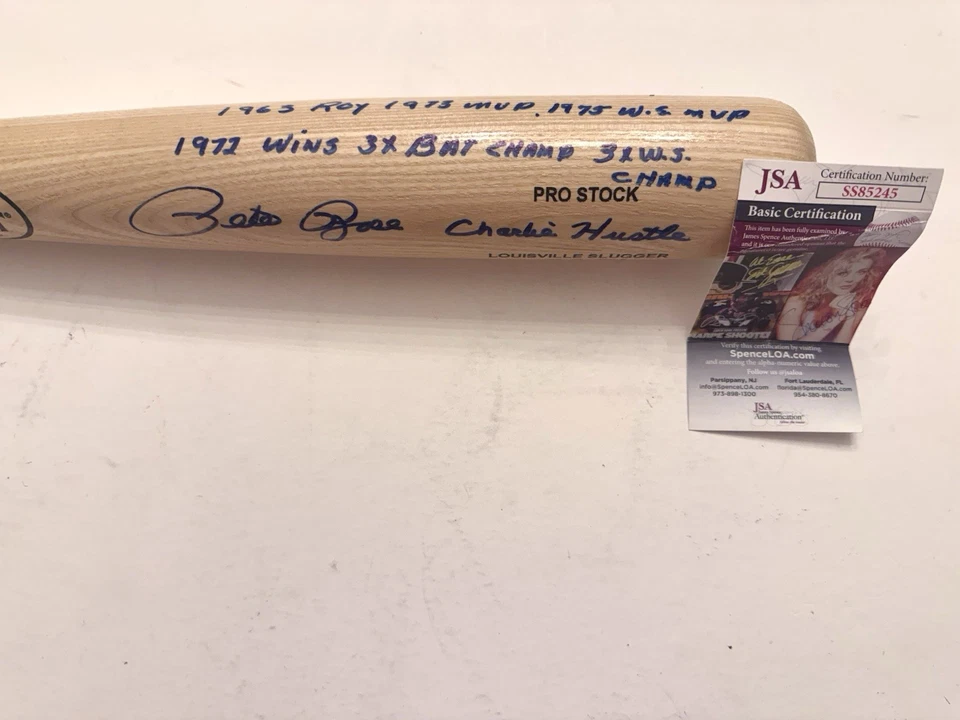 PETE ROSE RARE Signed/Autographed w/8 Inscriptions Louisville Slugger JSA COA - Image 1 of 4