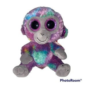Ty Beanie Boo Zuri Stuffed Animal Plush Purple Eyes Monkey Tie Dye Rainbow Toy - Picture 1 of 12