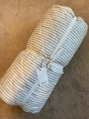 Quince EUROPEAN LINEN STRIPE Diamond Quilt, F/Q, Mist/White, NWT - Image 1 of 4
