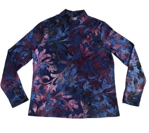 Investments Women’s Blouse Top Purple Blue Mock Neck Textured Long Sleeve Small - Picture 1 of 11