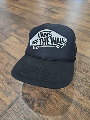Vintage Vans "OFF THE WALL"  Snapback Cap Black On Black Trucker Hat  OTTO - Image 1 of 4