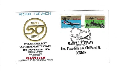 澳大利亚 1970 年纪念 Quantas 50 周年纪念封面 - 带插件 — 第 1/3 张图片