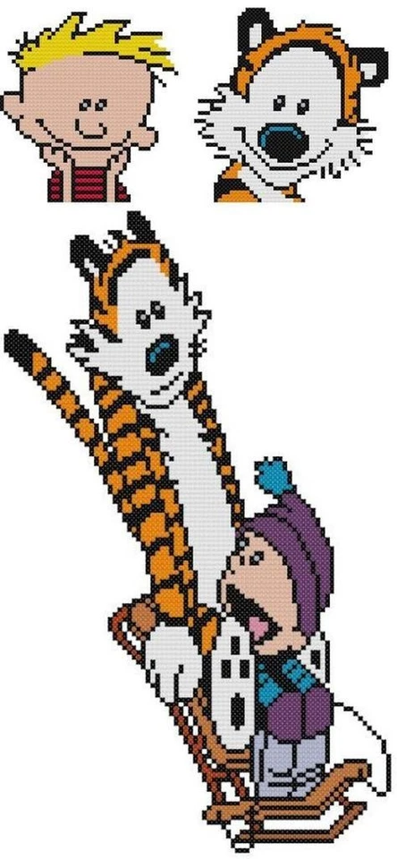 CROSS STITCH+ CRAFT PATTERN Lot of 2 Calvin & Hobbes Sled Christmas Tiger Snow - Image 1 of 1