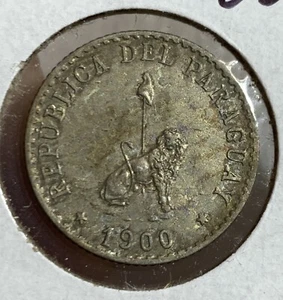 PARAGUAY 20 CENTAVOS 1900 LION World Coin, AU - Picture 1 of 2