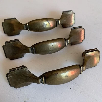 Juego De 3 Tiradores De Cajón Modernos De Mediados De Siglo Tono Latón De Colección Foto 1 de 4