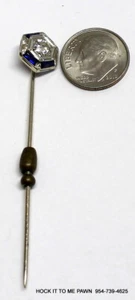 Vintage Women's Stick Pin 14k, Diamond & Blue Stones (See Full Description) - Picture 1 of 5