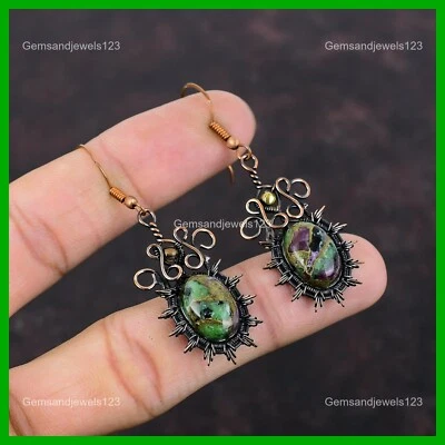 Медь медь рубин цоизит драгоценных камней проволока обернутый подвеской капли серьги ювелирные изделия - Изображение 1 из 4