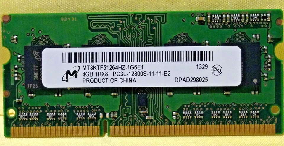 Micron 4GB 1Rx8 PC3L-12800S DDR3 1600MHz Laptop SDRAM MT8KTF51264HZ-1G6E1 - Image 1 of 1