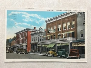 L45 Postcard Main Street St Scene Union Hotel Everett PA Pennsylvania - Picture 1 of 2
