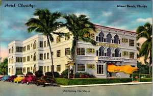 MIAMI BEACH, FLORIDA - HOTEL CLARIDGE ON THE OCEAN - POSTAL DE LINO VINTAGE - Imagen 1 de 2