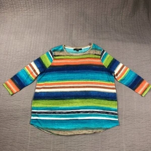 Toni Morgan Shirt Women Large Blue Orange Striped Western Boho Sunset Serape - Picture 1 of 24