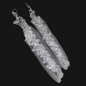 Lady Bridal Wedding Rhinestone Gloves Party Long Lace Fingerless Mittens Gloves - Picture 1 of 7