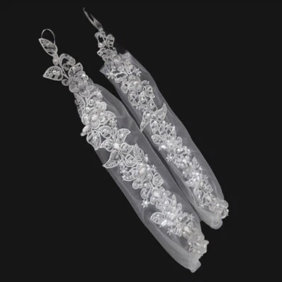 Guantes de vestir de novia estrás fiesta encaje largo sin dedos mitones Foto 1 de 4