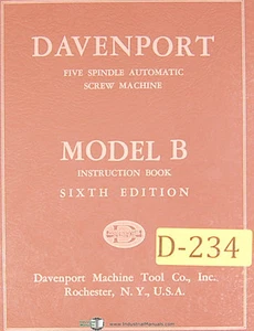 Davenport Model B, Screw Machine, Sixth Edition Instructions Manual - Picture 1 of 2