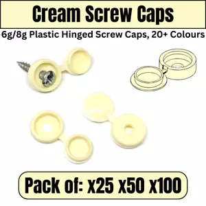 CREAM Plastic Fold Over Hinged Screw Cover Caps Packs 25 50 100 Size 6G-8G - Picture 1 of 5