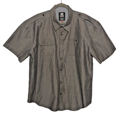 Ecko Unltd Men's 2XL Solid Gray Rhino Button Down Short Sleeve Shirt Foto 1 de 4