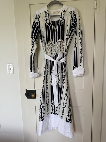 Abito Tory Burch in cotone stampato impreziosito a righe marinare midi tg 2 nautico