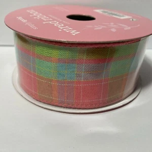 Wired Ribbon Spring Plaid Pink Blue Purple Green 1.5" 25' Simply Spring - Picture 1 of 9
