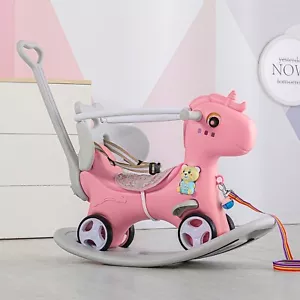 Toddler Rocking Horse, Balance Bike Ride On Toy with Push Handle & Backrest - Picture 1 of 7