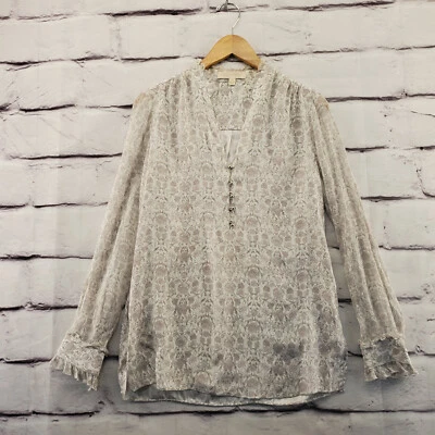 ETCETERA 上衣女式 2 荷叶边花卉纽扣长袖丝绸多色 — 第 1/4 张图片