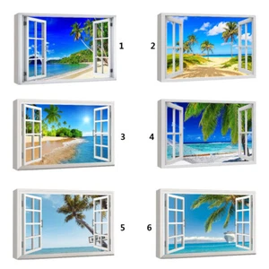 Beach Nature Landscape Window View Canvas Wall Art Framed Art Print - Picture 1 of 8