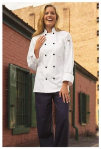 White Chef Coat w/Black Piping & Knot Buttons. Size: M - 408 - Picture 1 of 1