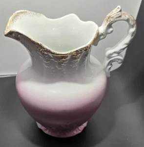 Large Pink & White Ceramic Pitcher For Serving Or Vase For Floral Arrangements - Picture 1 of 13