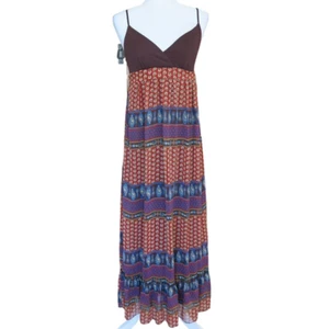 Maxi vestido para mujer Belle Du Jour marrón y azul con capas Cottagecore. Talla S - Imagen 1 de 9