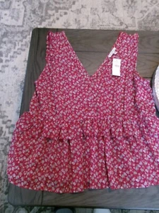 NEW American Eagle Sleeveless RED Floral Ruffle Sheer Top Size LARGE $35 RETAIL - Picture 1 of 6