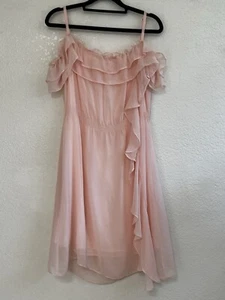 Soft Peach Flutter Sleeve Ruffle Layered Slip Dress Ethereal Fairy Size Small - Picture 1 of 9