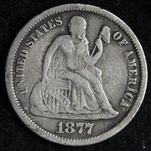 1877-CC Above Wreath Seated Liberty Silver Dime VF E255 XANE - Picture 1 of 2