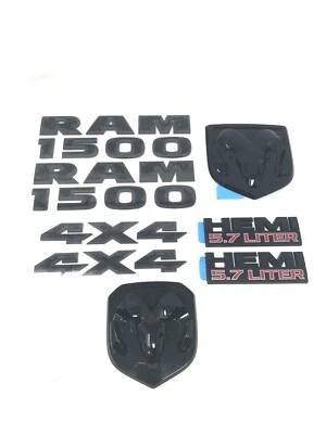 Kit de placa de identificación con emblema negro 13-18 Ram 1500 Mopar de fábrica 8 piezas negro OEM Foto 1 de 3