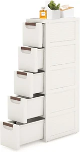 5 Drawers Slim Bathroom Storage Cabinet Dresser, Narrow Plastic Rolling Cart Org - Picture 1 of 7
