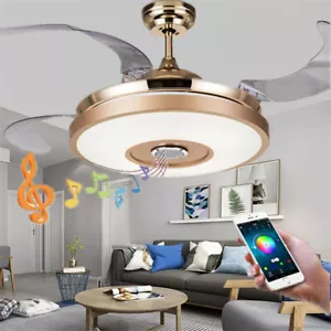 42" Smart Bluetooth Dimmable 7-Color Chandelier Invisible Ceiling Fan w/Speaker - Picture 1 of 12