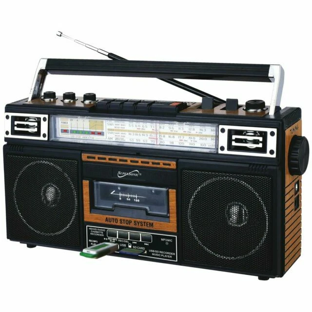 Supersonic SC-3201BT-WD Retro 4-Band Radio and Cassette Player with Bluetooth - Wood/Black