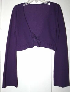 Kids Purple Cropped Sweater with Bell Sleeves and Ruffled Edges Girl's Size 9-10 - Picture 1 of 4