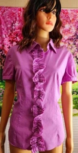 New York & Co Bluse Lavendel Rüschen Knopfleiste L - Bild 1 von 4