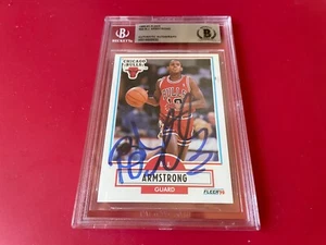 B.J. Tarjeta de novato Fleer de los Armstrong Bulls 1990-91 firmada automática BAS losa - Imagen 1 de 2