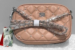 BADGLEY MISCHKA Crossbody Pearl Stud Diamond Quilted Camera Bag - Pink - NWT - Picture 1 of 10