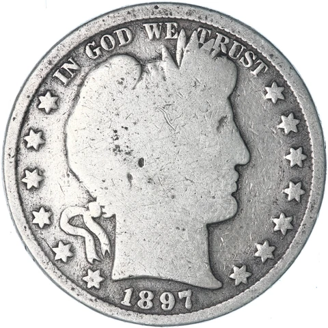 1897 (P) Barber Half Dollar 90% Silver Good GD Cleaned See Pics F346 Cover
