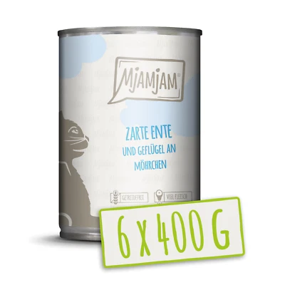 MjAMjAM - zarte Ente & Geflügel an leckeren Möhrchen 6x400g Nassfutter Katze - Bild 1 von 2