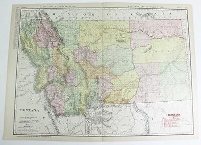 MONTANA State Map Rand McNally 1901 Railroad RR Business City Large Folio - Image 1 of 4