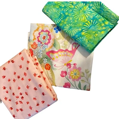 2 1-yard pieces and 3 yards of the pink with leaves - Image 1 of 4