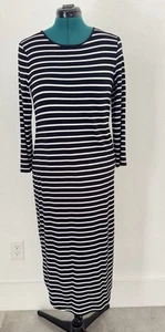 Chico’s Black & White Striped Midi Dress 3/4 Sleeve Medium Sz 8-10 Chico's Sz 1 - Picture 1 of 5