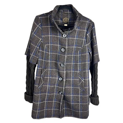 Jaqueta casaco Idra xadrez mistura de lã com mangas suéter tamanho 8 botão frontal - Imagem 1 de 4