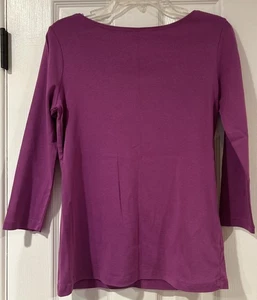 Talbots 100% Cotton 3/4 Sleeve Solid Violet Purple Tee Women Small - Picture 1 of 7