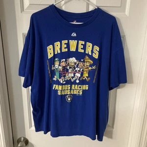 Vintage Milwaukee Brewers FAMOUS RACING SAUSAGES Shirt Majestic Brand Size 2XL - Picture 1 of 5