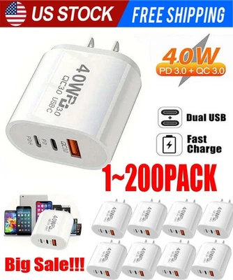 Dual PD 40W Fast Wall Charger Power Adapter For iPhone 16 Pro Max 15 13 Plus lot - Image 1 of 4