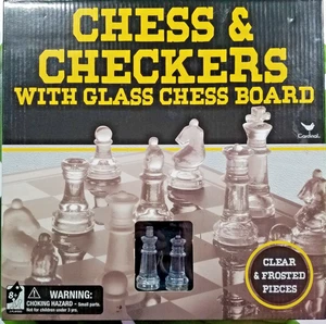 Glas Schach & Dame klar mattiert 2,25" König Brettspiel Familie Geschenk 8+ Neu im Karton - Bild 1 von 7